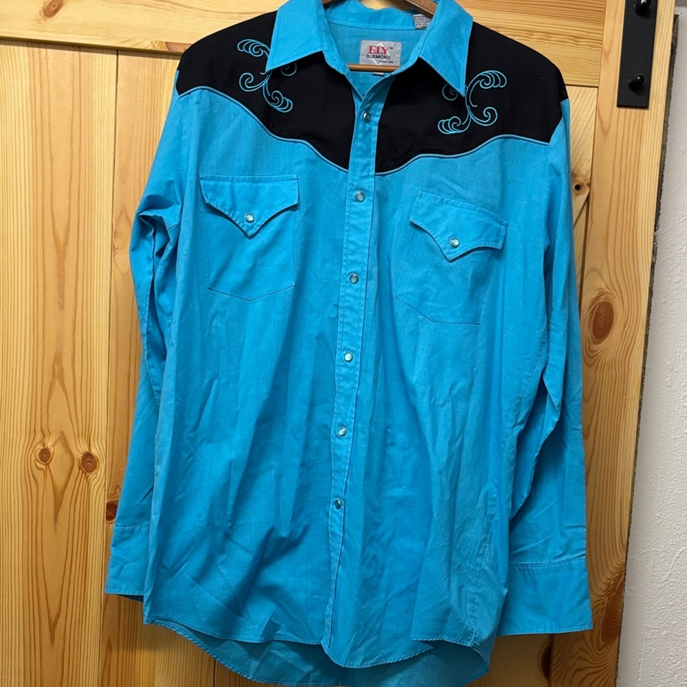Ely Cattleman Turquoise and Black Western Shirt Vintage
